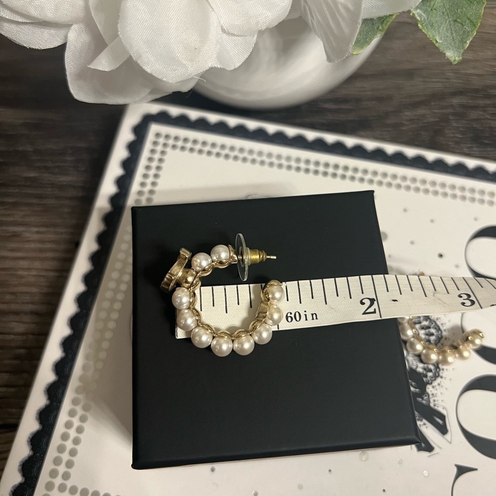 Chanel Gold 5 & Crystal CC Faux Pearl Hoop Earrings - Picture 4 of 10
